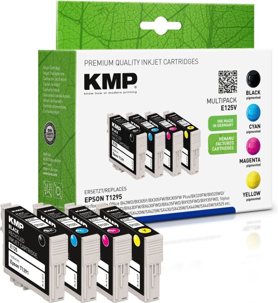KMP Multipack E125V schwarz, cyan, magenta, gelb Tintenpatronen ersetzen Epson Stylus T1295