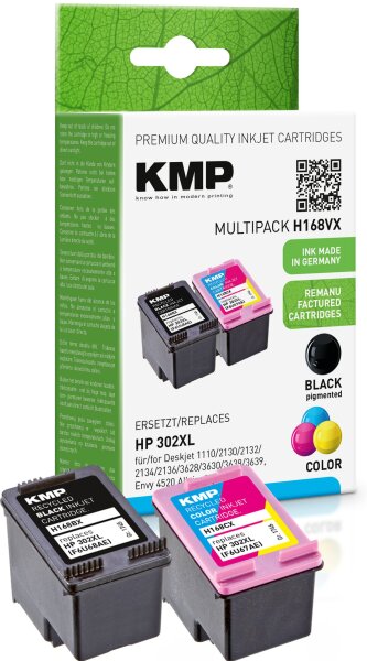 KMP Multipack H168VX schwarz, cyan, magenta, gelb Tintenpatronen ersetzen HP DeskJet HP302XL (F6U68AE, F6U67AE)