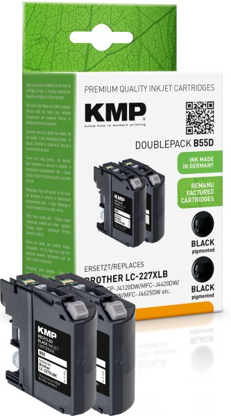 KMP Doublepack B55DX schwarz Tintenpatrone ersetzt Brother LC-227XLBK