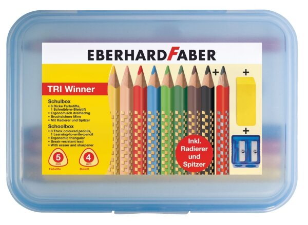 EberhardtFaber TRI Winner Schulbox, 11-teilig Farbstifte Bleistift Radiergummi Spitzer