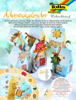 folia 9391 - Adventskalender Weihnachtsdorf, vorgestanzte Schachteln in Form von 24 Häuschen zum Zusammenstecken, mit Glitterapplikationen, ideal für kleine Geschenke im Advent