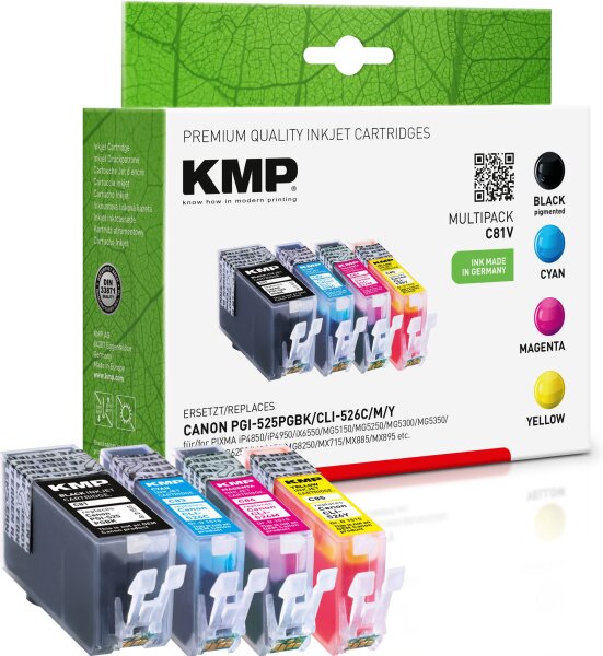 KMP Multipack C81V schwarz, cyan, magenta, gelb Tintenpatronen ersetzen Canon PGI-525PGBK, CLI-526C, CLI-526M, CLI-526Y