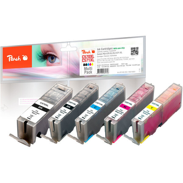 Peach Spar Pack Tintenpatronen XL kompatibel zu Canon PGI-570XL, CLI-571XL - 5er Pack PI100-293