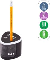 Peach PO102 elektrischer universal Anspitzer | inkl. Ersatzteile | für alle Bleistifte, Buntstifte, Eyeliner und Wachsmalstifte | Doppelspitzer für Stifte von 6-8 mm und 9-12 mm