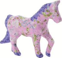 Décopatch Bastel Set Pappmaché Mini Pferd (ideal für Kinder, 19 x 13,5 x 3,5 cm) lila, rosa