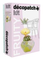 Décopatch KIT023C Fruity Kit (mit 3 Bögen Papier (30 x 40 cm), 1 Pinsel, 1 Vase und 1 Kranich (aus Pappmaché zum Verzieren, 1 Tube Kleber, ideal für Ihre Hausdeko)