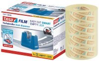 tesa Easy Cut Smart Tischabroller (Klebefilmabroller, mit Stop-Pad für sicheren Stand, mit 4 Rollen tesafilm transparent 33m:19mm) cyan blau 53908-00000