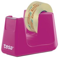 tesa Easy Cut Smart Tischabroller (Klebefilmabroller, mit Stop-Pad für sicheren Stand, mit 4 Rollen tesafilm transparent 33m:19mm) pink 53909-00000