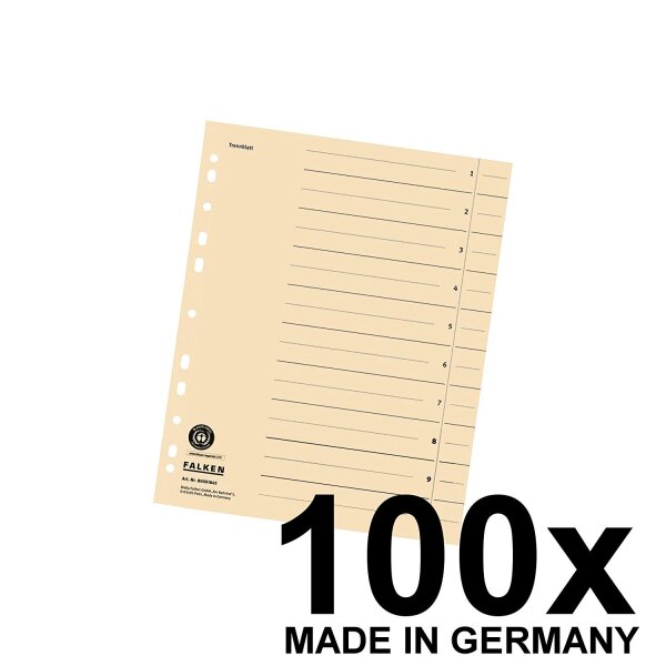 100x Falken Trennblätter 80001845 DIN-A4, 24x30cm, lochverstärkt, 180g/m² Karton, chamois