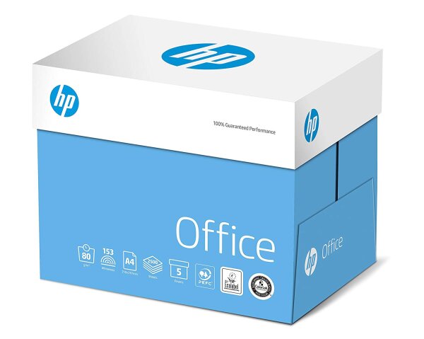HP Kopierpapier Office CHP110: 80 g DIN-A4, 2500 Blatt (5x500) matt, weiß – Allround Kopierpapier für Büro