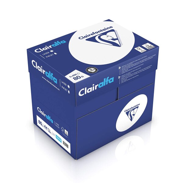 Clairefontaine 1979C Clairalfa blickdichtes Druckerpapier (5 x 500 Blatt, DIN A4, 21 x 29,7 cm, 80 g, ideal für alltägliche Kopien und Ausdrucke, 5er Pack) weiß