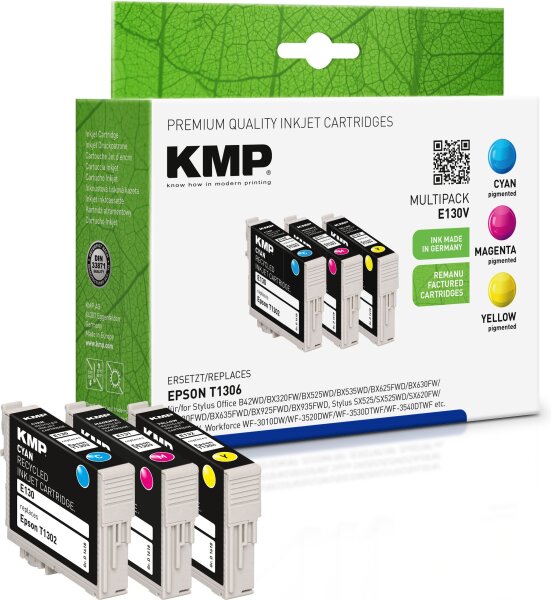 KMP Multipack E130V cyan, magenta, gelb Tintenpatronen ersetzen Epson Stylus T1306
