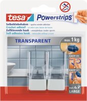 tesa Powerstrips Haken, transparent/weiß, für max. 1kg, Packung mit 2 Haken