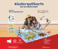 Kinderweltkarte im Großformat + 84 Fragekarten + 1 Würfel, Reißfest u. Wasserfest