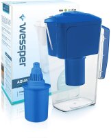 Wessper Wasserfilter Krug 2.5L AQUApro mit 1 alkalische Filterkartusche, BPA-frei, Elektro.Timer, BLAU