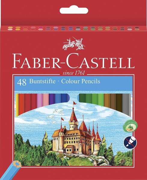 Faber-Castell 120148 - Eco Buntstifte, Leuchtkräftige Farben 48er Kartonetui mit Gratis Spitzer