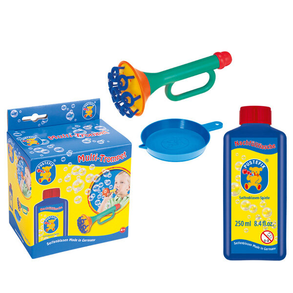 Pustefix – Multi-Bubble-Trompete + 250 ml Seifenblasenflüssigkeit - Seifenblasen – Bubble-Trumpet – Bubbles - Seifenblasen für Kinder & Erwachsene