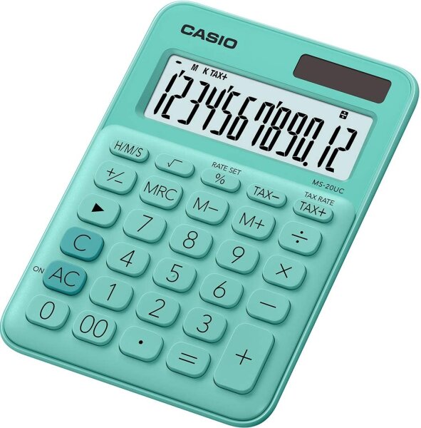 Casio MS-20UC-GN Tischrechner, 12-stellig, in zehn Farbvarianten, GRÜN