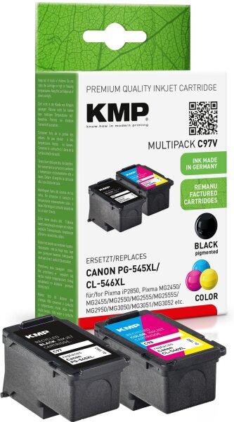 KMP Multipack C97V schwarz, cyan, magenta, gelb Tintenpatronen ersetzen Canon PG-545XL/CLI-546XL (8286>B001, 8288B001)