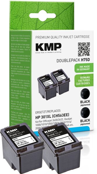 KMP Doublepack H75D schwarz Tintenpatrone ersetzt HP Officejet/Deskjet HP301XL (CH563EE)