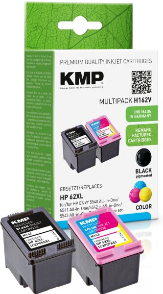 KMP Multipack H162V schwarz, cyan, magenta, gelb Tintenpatronen ersetzen HP ENVY HP 62XL (C2P05AE, C2P07AE)