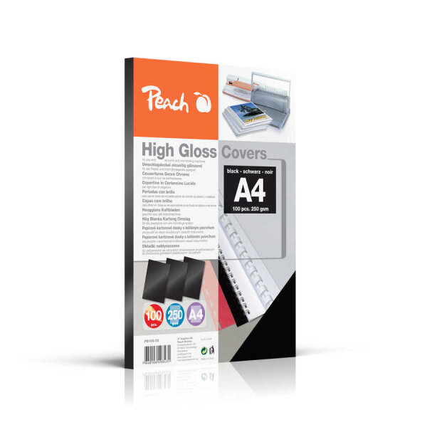Peach PB100-02 Rückwände Deckblätter, DIN A4, 250 g m², 100 Blatt, hochglänzend, schwarz