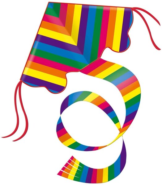 Paul Günther 1159 - Einleinerdrachen Rainbow, farbenprächtiger Drachen mit 1,5 m langem Schwanz, mit Wickelgriff und Schnur, ca. 98 x 54 cm groß
