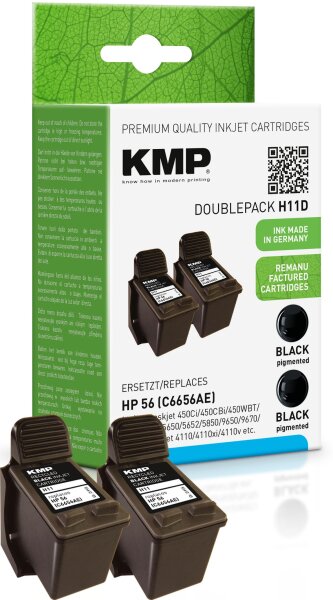 KMP Doublepack H11D schwarz Tintenpatrone ersetzt HP Deskjet HP56 (6656AE)