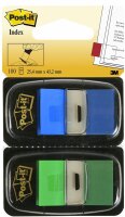 Post-it I680-GB2 Haftstreifen Index Standard, 2 x 50 Haftstreifen im Spender, 25,4 x 43,2 mm, blau, grün