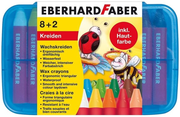 Eberhard Faber 524011 - Wachsmalkreiden dreiflächig, 10 Stück in Plastikbox