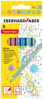 Eberhard Faber 551009 - Glitzer Fasermaler in Pastell Farben im Kartonetui, 8er, bunt