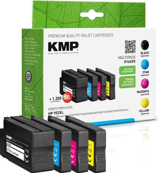 KMP Multipack H166VX schwarz, cyan, magenta, gelb Tintenpatronen ersetzen HP OfficeJet Pro HP953XL (3HZ52AE)