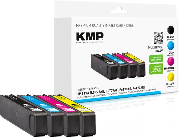 KMP Multipack H164V schwarz, cyan, magenta, gelb Tintenpatronen ersetzen HP OfficeJet Pro HP913A (L0R95AE, F5T77AE, F6T78AE, F6T79AE)