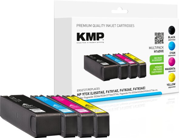KMP Multipack H165XV schwarz, cyan, magenta, gelb Tintenpatronen ersetzen HP Page Wide Pro HP 973XL (L0907AE, F6T81AE, F6T82AE, F6T83AE)