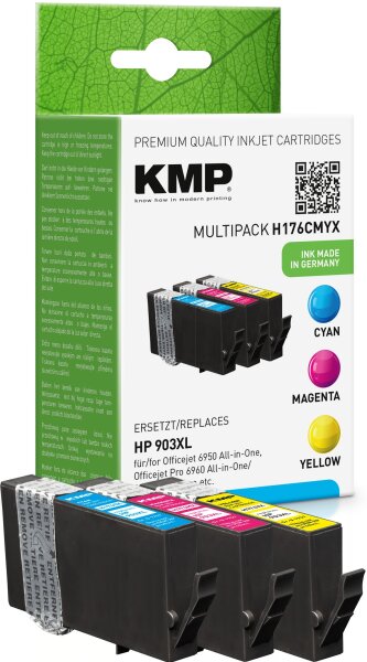 KMP Multipack H176CMYX cyan, magenta, gelb Tintenpatronen ersetzen HP OfficeJet HP 903XL (T6M03AE, T6M07AE, T6M11AE)