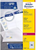 AVERY Zweckform L7651-100 Adressetiketten/Adressaufkleber (6.500 Etiketten mit ultragrip, 38,1x21,2mm auf A4, bedruckbar, selbstklebend, für Absenderetiketten, Papier matt) 100 Blatt, weiß
