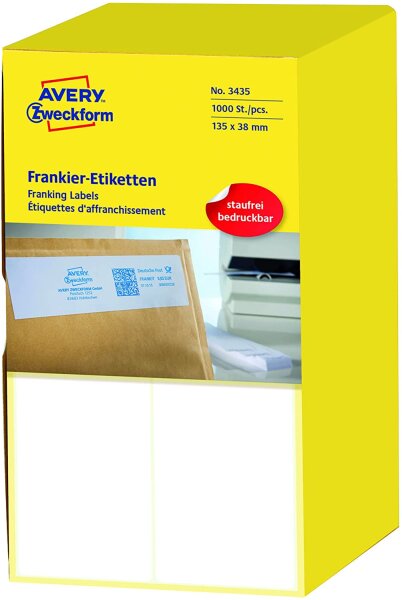 AVERY Zweckform 3435 Frankier-Etiketten (Papier matt, 1.000 Etiketten, 135 x 38 mm) 1 Pack weiß