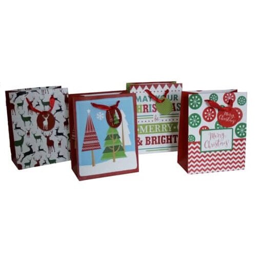 Weihnachtliche Geschenktragetasche - 12 Stück, sortiert, 18 x 23 x 10 cm