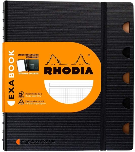Rhodia 132572C Exabook (DIN A5, 14,8 x 21 cm, ideal für Ihre Notizen, kariert, 80 Blatt) 1 Stück schwarz