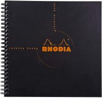 Rhodia 193609C Reverse Book (mit Spiralbindung, kariert, quadratisch, 21 x 21 cm, 80 Blatt) 1 Stück schwarz