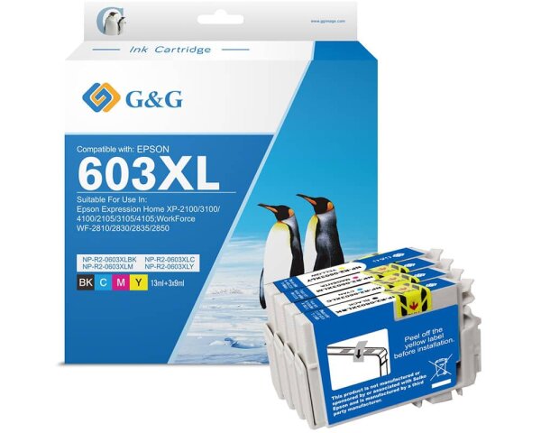 4 G&G XL-Druckerpatronen kompatibel zu Epson 603XL/ C13T03A64010 je 1x Schwarz, Cyan, Magenta, Gelb