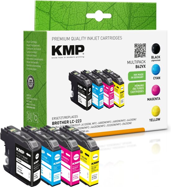 KMP Multipack B62VX cyan, magenta, gelb Tintenpatronen ersetzen Brother LC-223VAL
