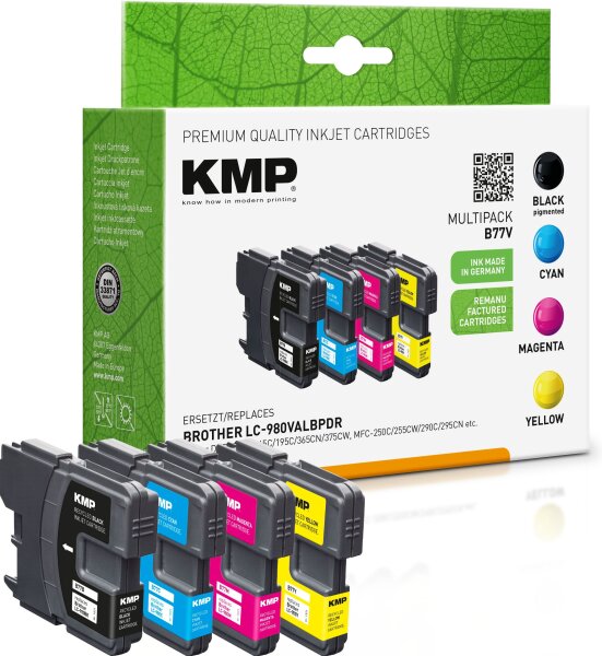 KMP Multipack B77V schwarz, cyan, magenta, gelb Tintenpatronen ersetzen Brother LC-980VALBP