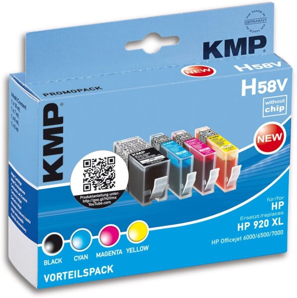 KMP Vorteilspack H58V kompatibel mit HP 920XL - 4 Patronen - ohne Chip