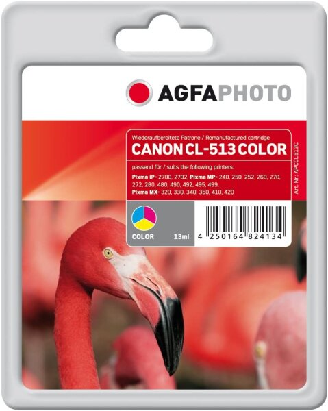 AgfaPhoto Tintenpatrone CL513C (farbig) kompatibel (für Canon  Pixma iP-2700, 2702, Pixma MP-240, 250, Pixma MX-320, 330)