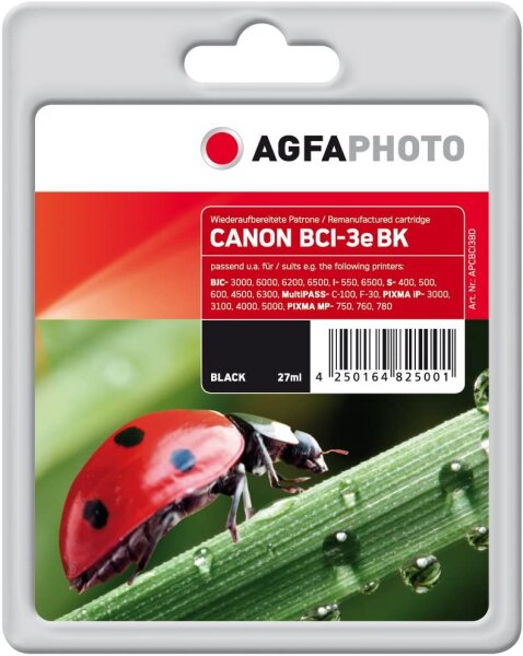 AgfaPhoto Tintenpatrone kompatibel mit Canon BCI-3EBK (schwarz) Canon BJC-3000, 6000, 6200, MultiPASS-C-100, F-30)