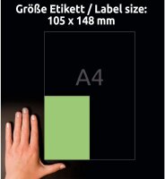 AVERY Zweckform 3458 Grüne Etiketten (400 Aufkleber, 105x148mm auf A4, permanent haftende, selbstklebende Farbetiketten, Papier matt, bedruckbare, farbige Klebeetiketten) 100 Blatt