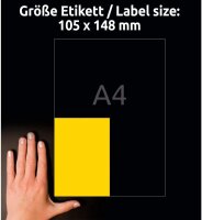 AVERY Zweckform 3459 Gelbe Etiketten (400 Aufkleber, 105x148mm auf A4, permanent haftende, selbstklebende Farbetiketten, Papier matt, bedruckbare, farbige Klebeetiketten) 100 Blatt