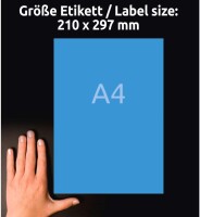 AVERY Zweckform 3471 Blaue Etiketten (100 Aufkleber, 210x297mm auf A4, permanent haftende, selbstklebende Farbetiketten, Papier matt, bedruckbare, farbige Klebeetiketten) 100 Blatt