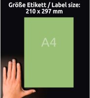AVERY Zweckform 3472 Grüne Etiketten (100 Aufkleber, 210x297mm auf A4, permanent haftende, selbstklebende Farbetiketten, Papier matt, bedruckbare, farbige Klebeetiketten) 100 Blatt